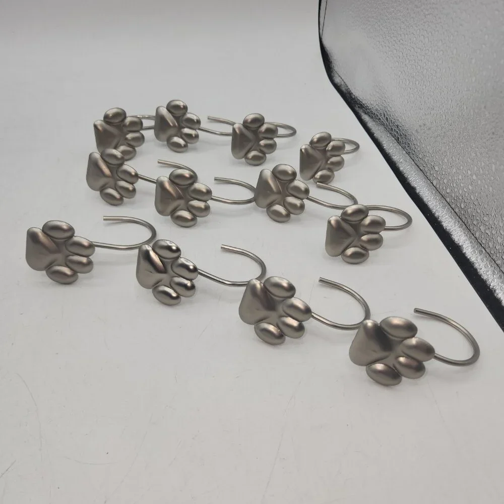 Paw Print Shower Hooks Brushed Nickle Set of 12